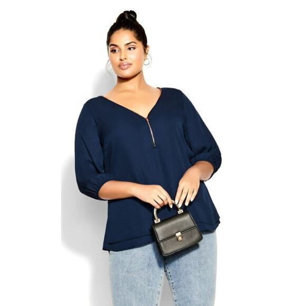 NEW City Chic Women's Plus Size Sexy Fling Elbow Sleeve Top navy blue size XXL